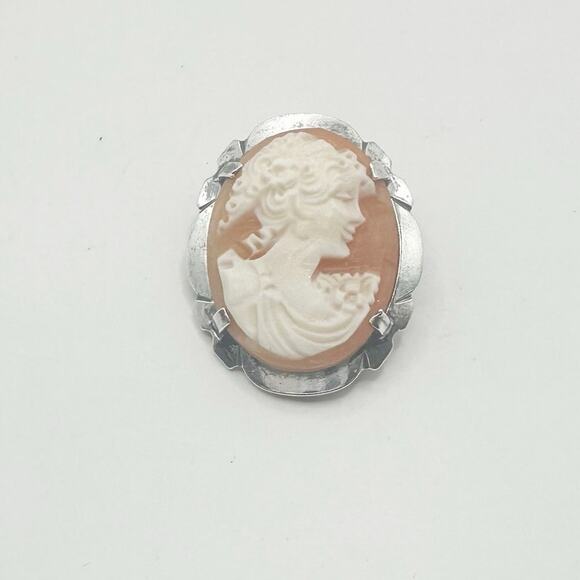 Cameo Sterling Silver Brooch Pin Victorian Ladies Head Profile Vintage Jewelry - Picture 10 of 12